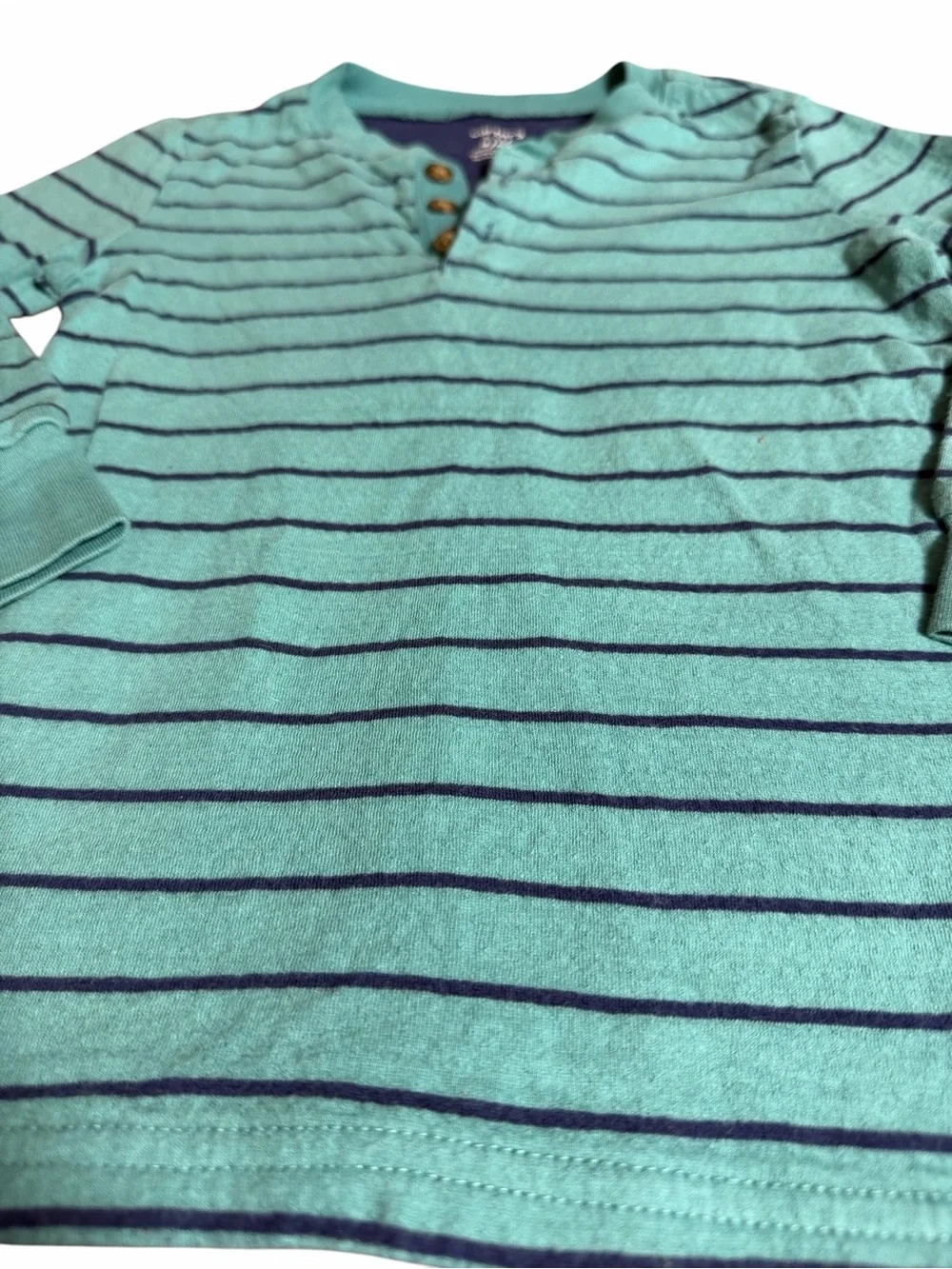 Boys THICK Double Lined Striped Mint Henley Long-Sleeve Top for Kids Size 4